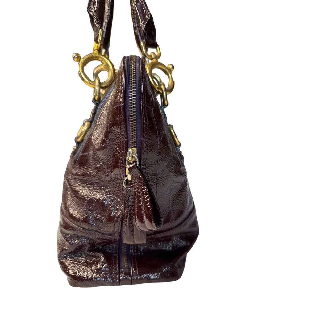 Goldenbleu Burgundy Patent Leather Handbag With Gold-Tone Hardware & Quilted