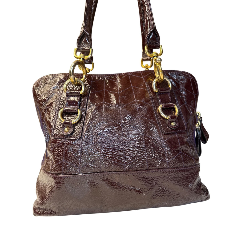 Goldenbleu Burgundy Patent Leather Handbag With Gold-Tone Hardware & Quilted