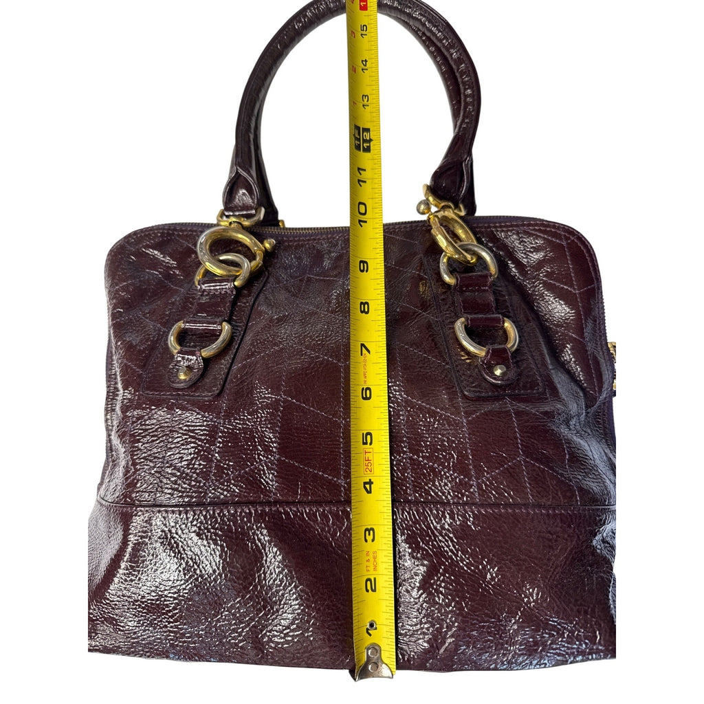 Goldenbleu Burgundy Patent Leather Handbag With Gold-Tone Hardware & Quilted