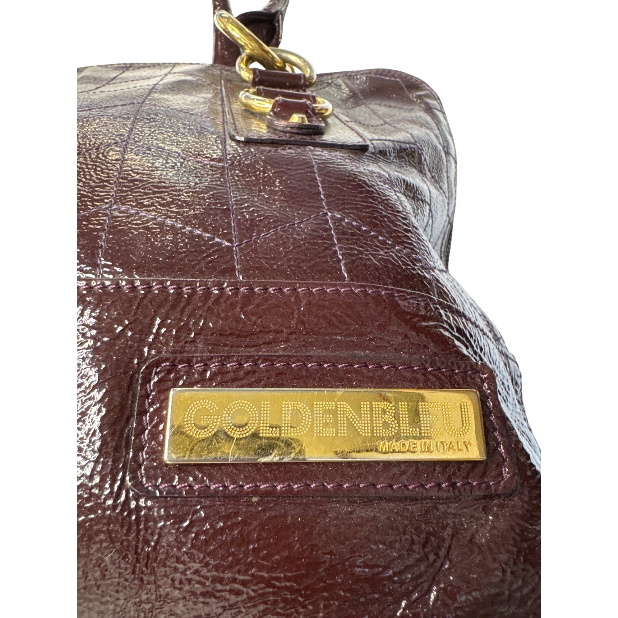 Goldenbleu Burgundy Patent Leather Handbag With Gold-Tone Hardware & Quilted