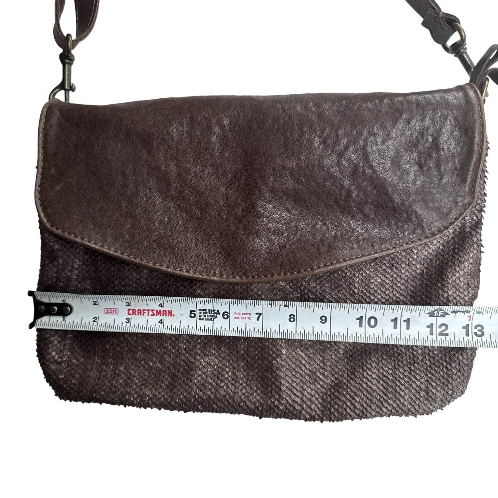 Angellotti Genuine Leather Brown Crossbody Bag Textured Accents & Adjustable