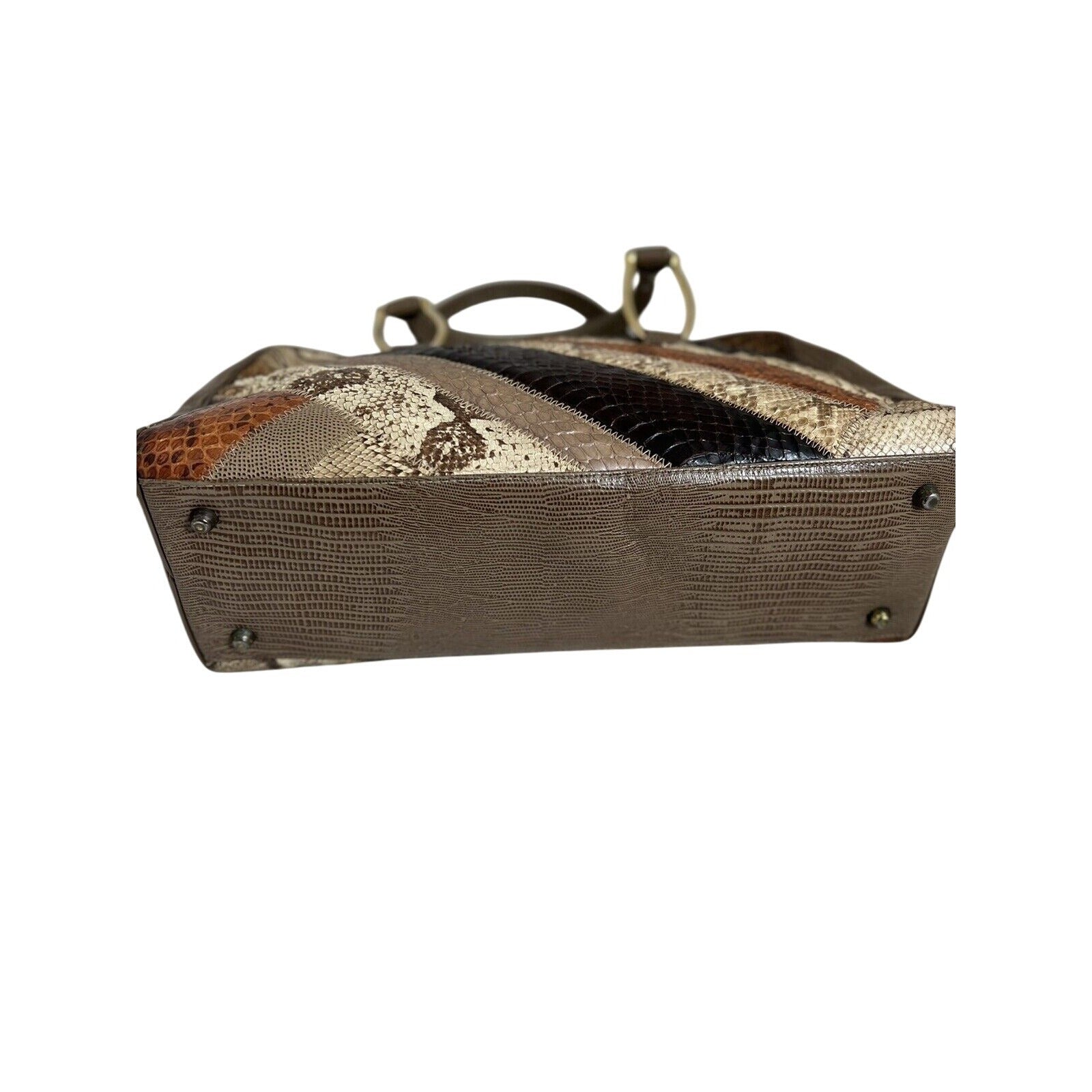 Vintage Supreme Patchwork Snakeskin Handbag W/Gold-Tone Handles & Zipper Closure