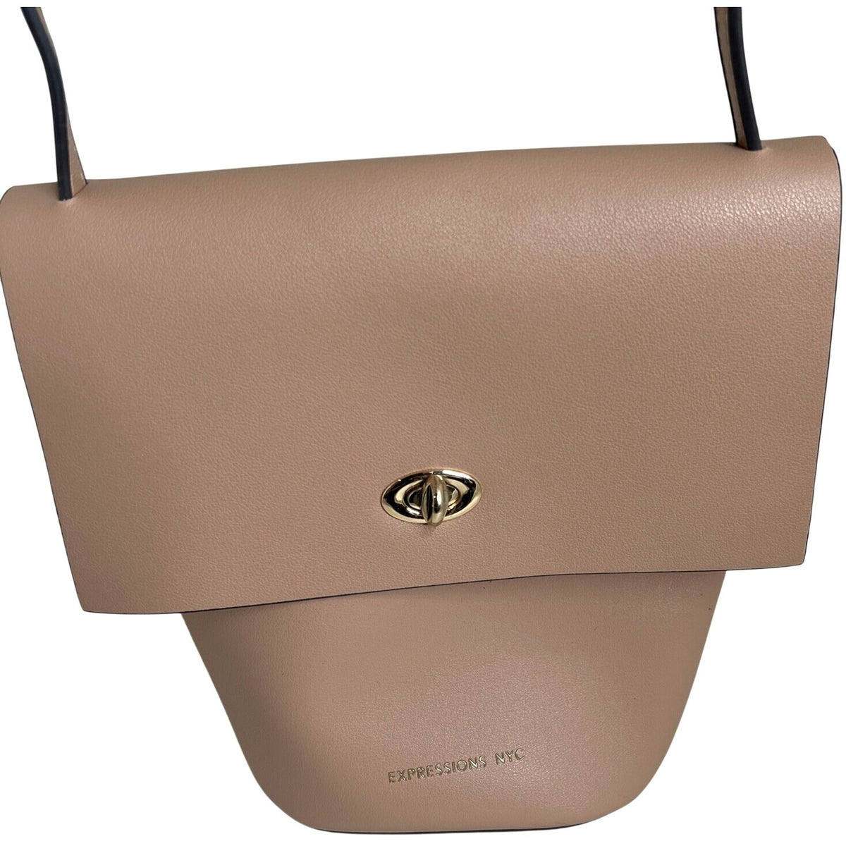 Expressions NYC Beige Faux Leather Crossbody Bag Adjustable Strap Gold-Tone