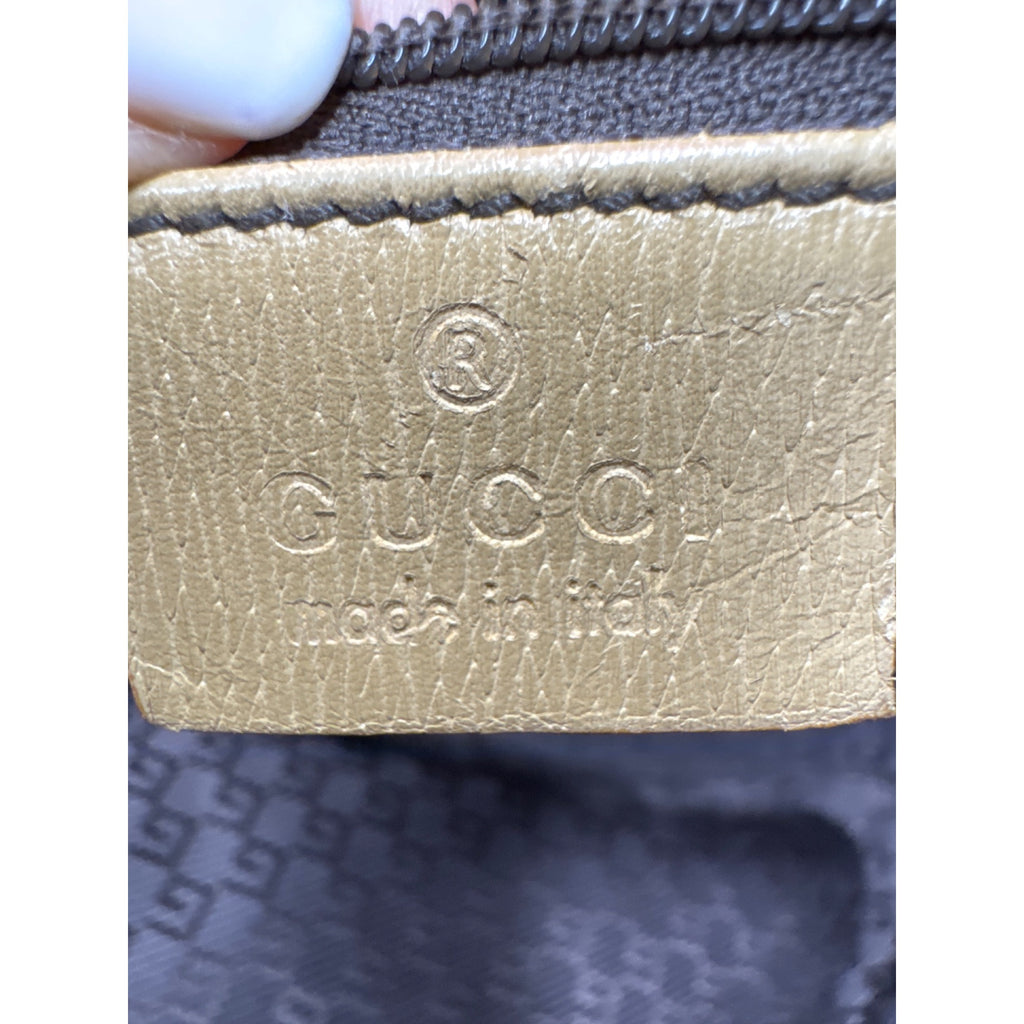 Gucci Beige Leather Tote Bag With Double Handles & Zipper Closure