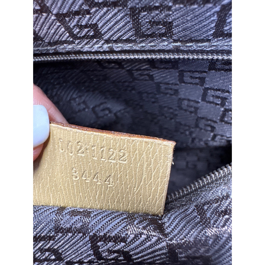 Gucci Beige Leather Tote Bag With Double Handles & Zipper Closure