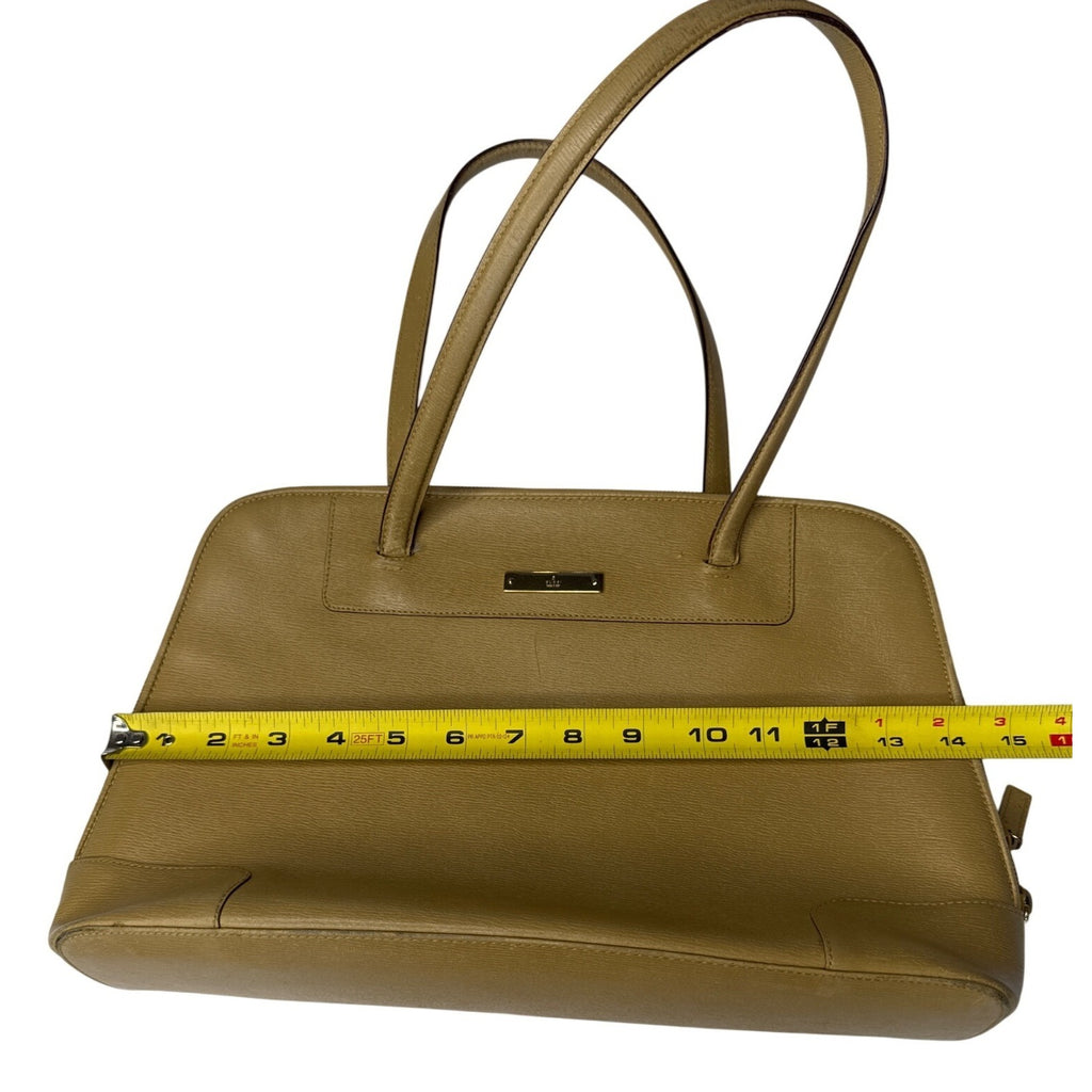 Gucci Beige Leather Tote Bag With Double Handles & Zipper Closure