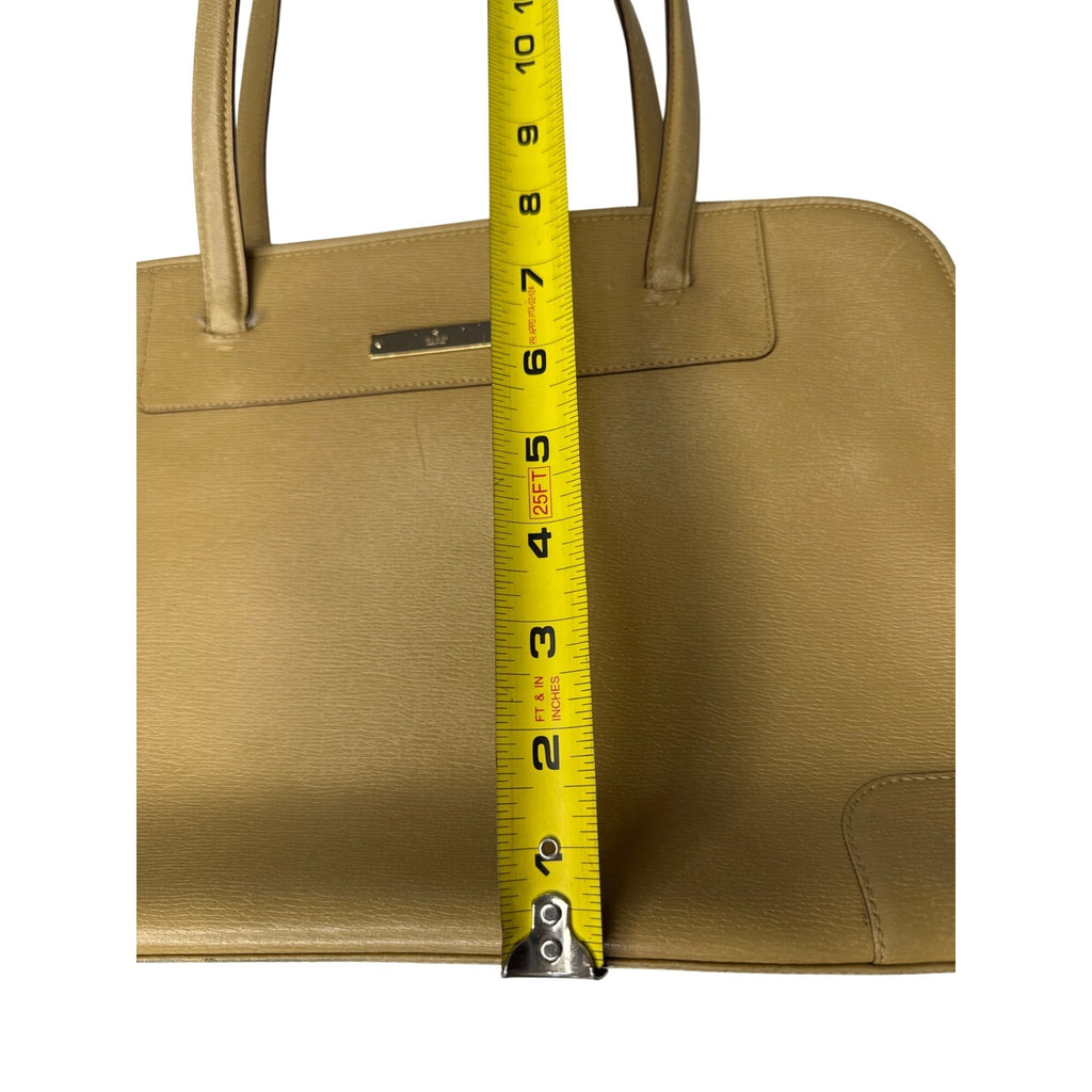 Gucci Beige Leather Tote Bag With Double Handles & Zipper Closure