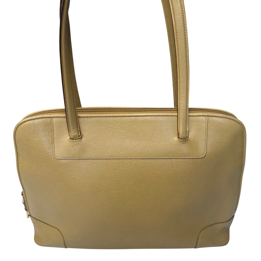 Gucci Beige Leather Tote Bag With Double Handles & Zipper Closure