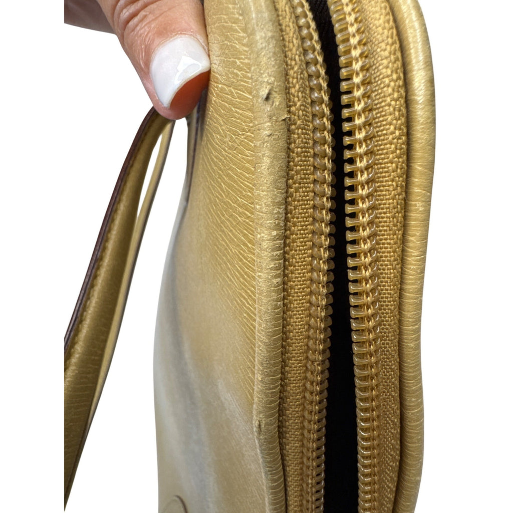 Gucci Beige Leather Tote Bag With Double Handles & Zipper Closure