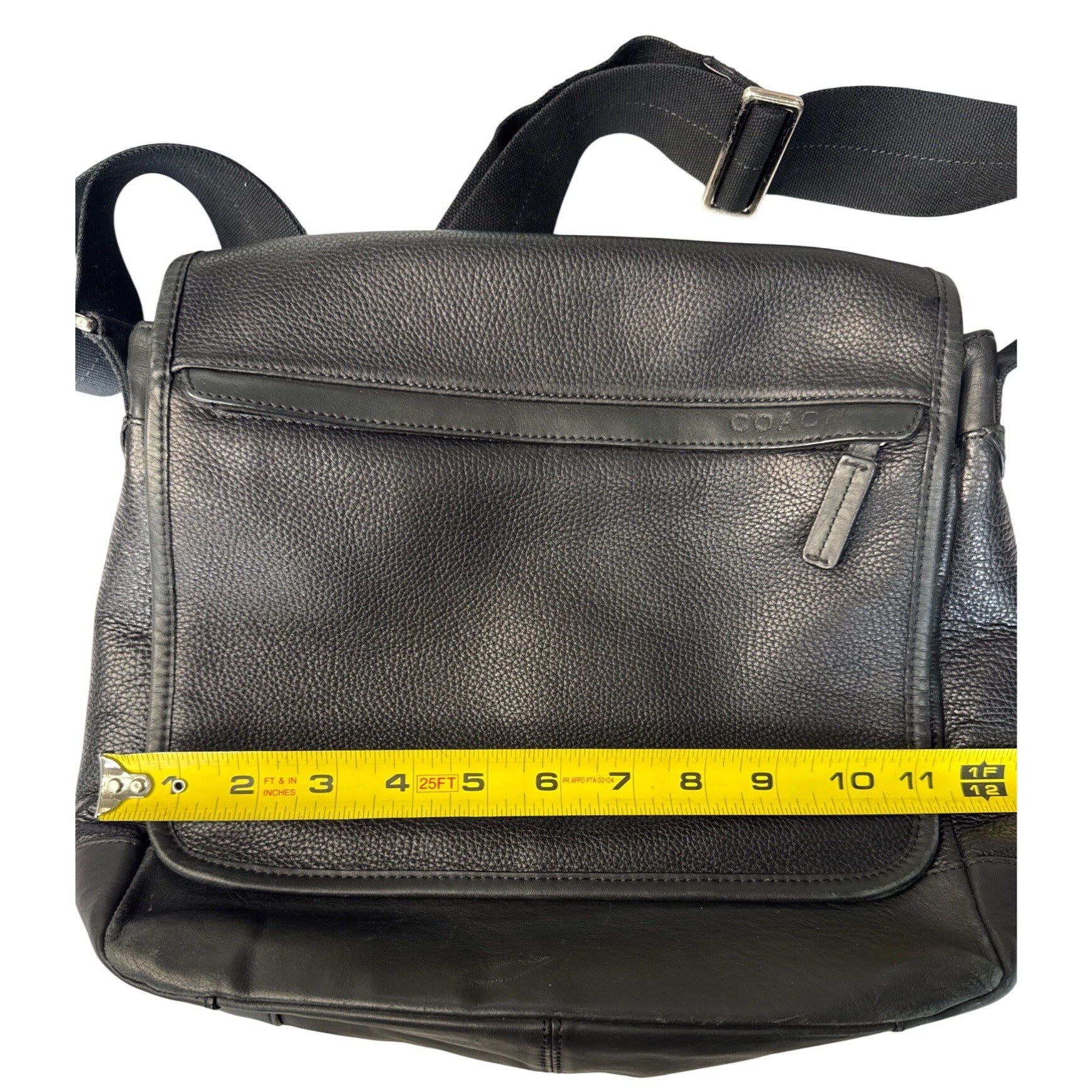 Coach Black Leather Messenger Bag With Adjustable Strap & Zip Pocket
