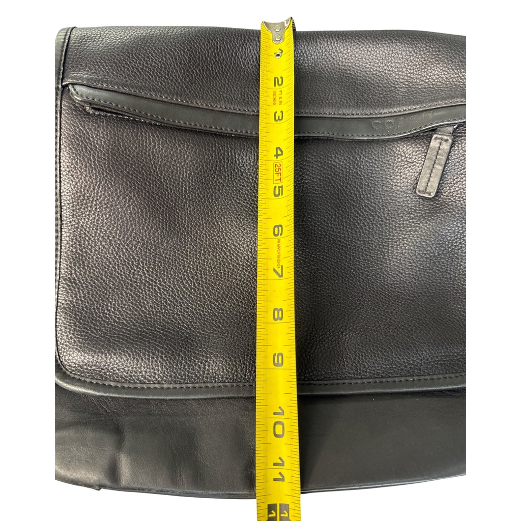 Coach Black Leather Messenger Bag With Adjustable Strap & Zip Pocket