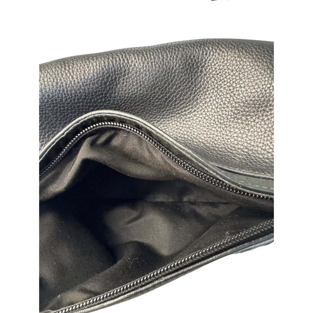 Coach Black Leather Messenger Bag With Adjustable Strap & Zip Pocket
