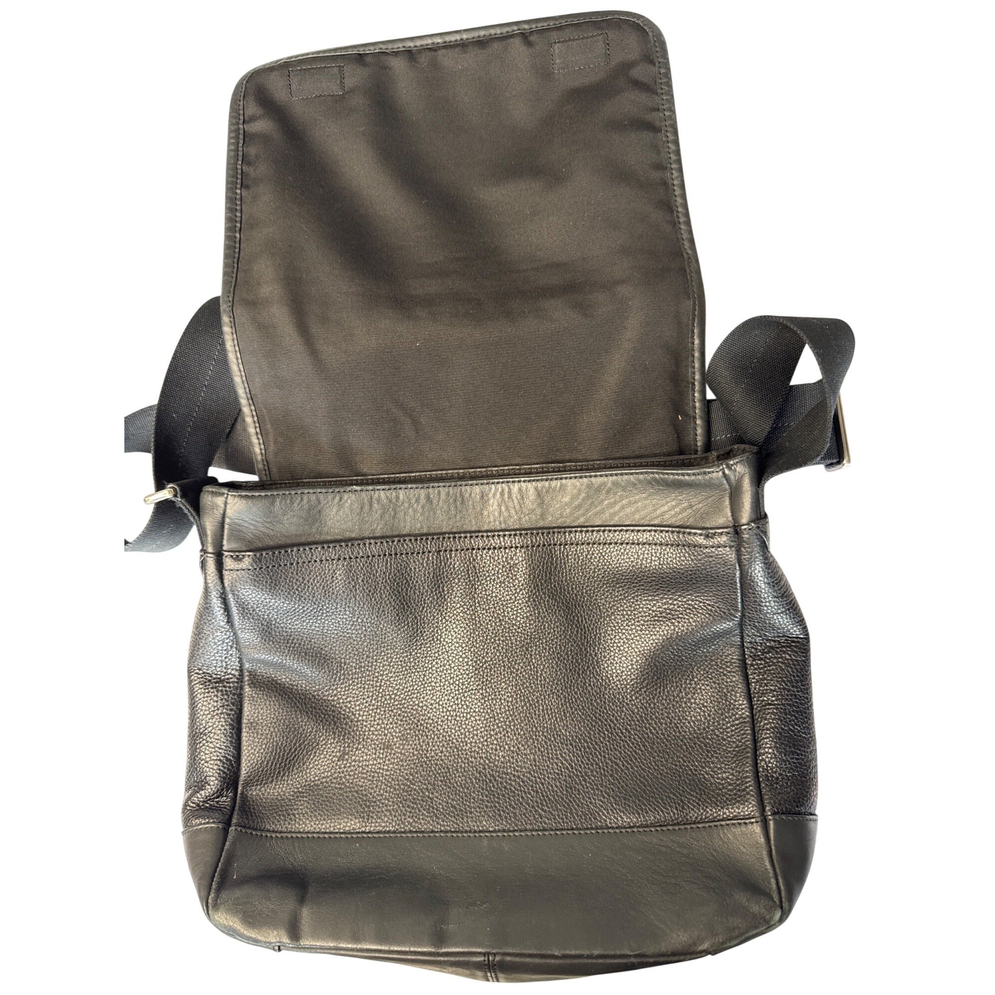 Coach Black Leather Messenger Bag With Adjustable Strap & Zip Pocket