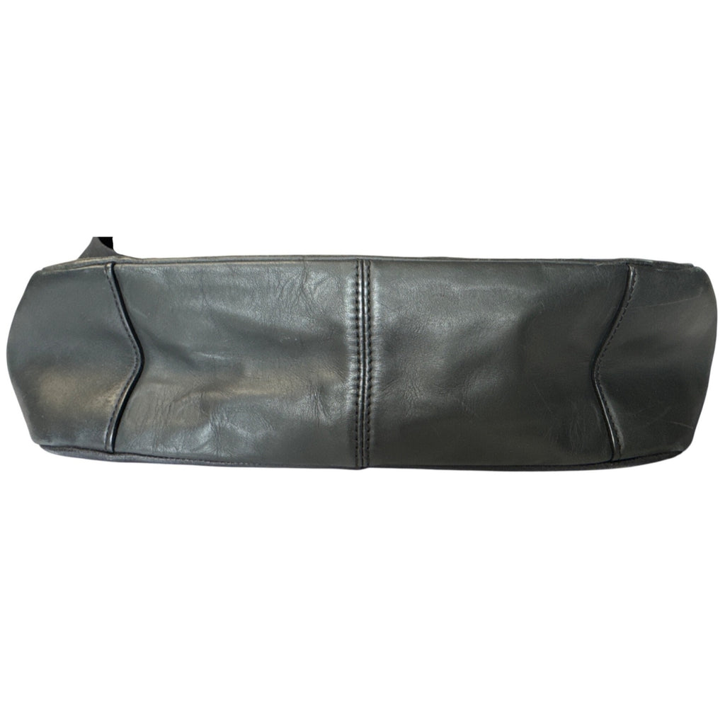 Coach Black Leather Messenger Bag With Adjustable Strap & Zip Pocket