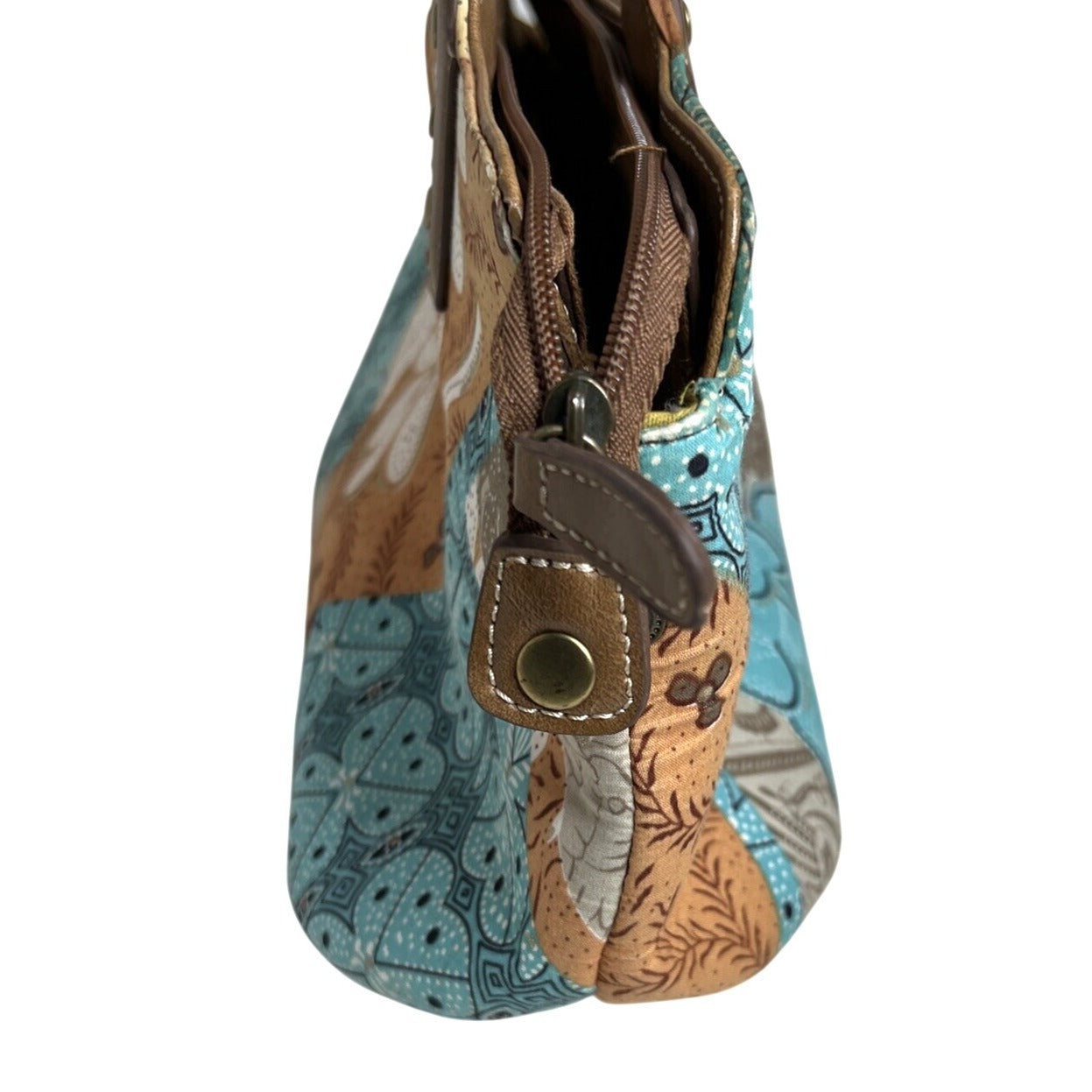 Relic Boho Patchwork Handbag With Bamboo Handles & Leather Accents Retro Style