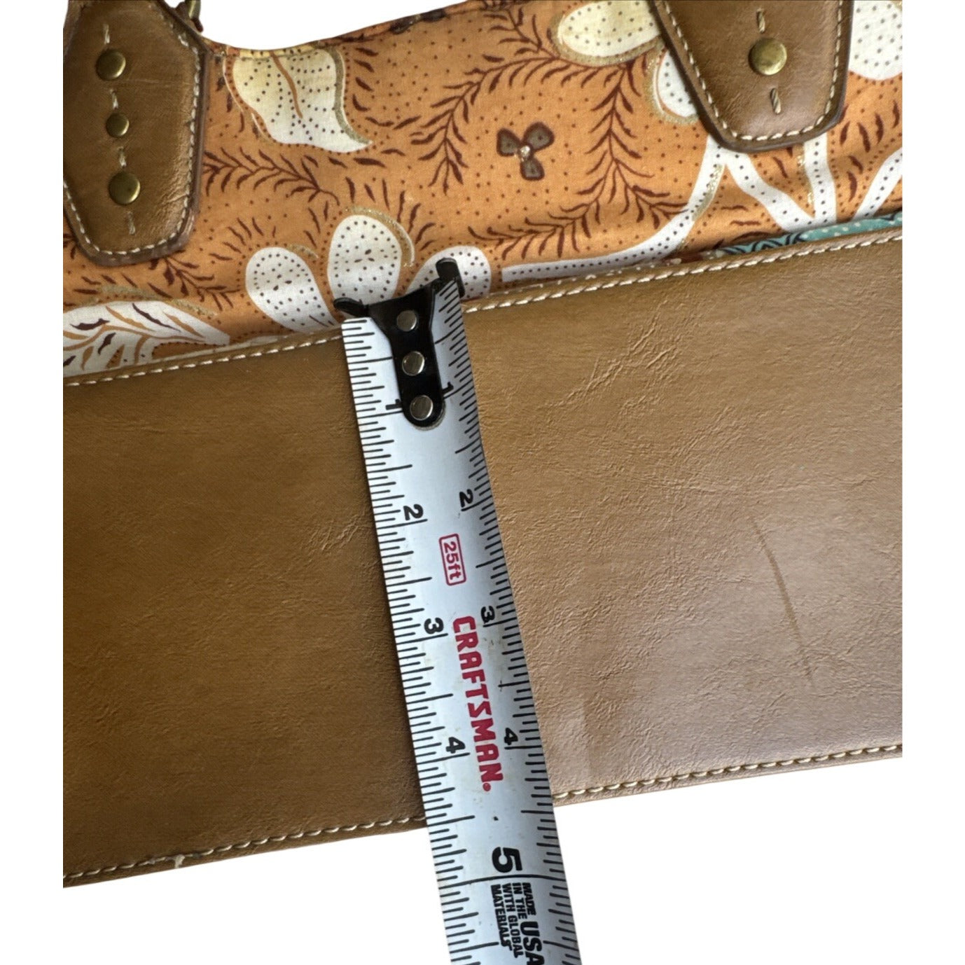 Relic Boho Patchwork Handbag With Bamboo Handles & Leather Accents Retro Style