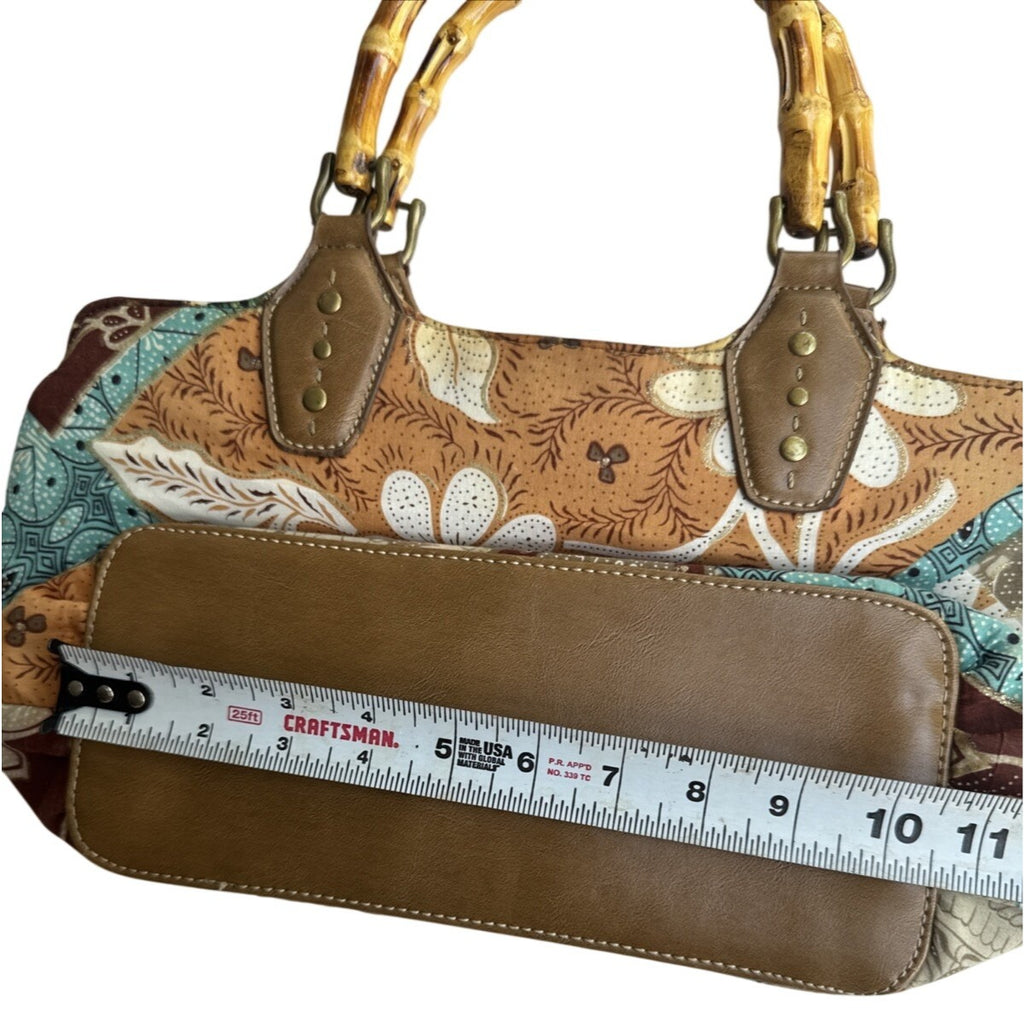 Relic Boho Patchwork Handbag With Bamboo Handles & Leather Accents Retro Style