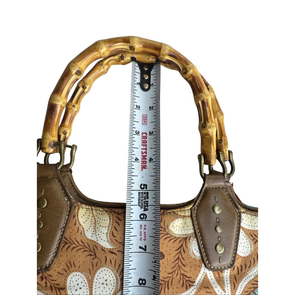 Relic Boho Patchwork Handbag With Bamboo Handles & Leather Accents Retro Style