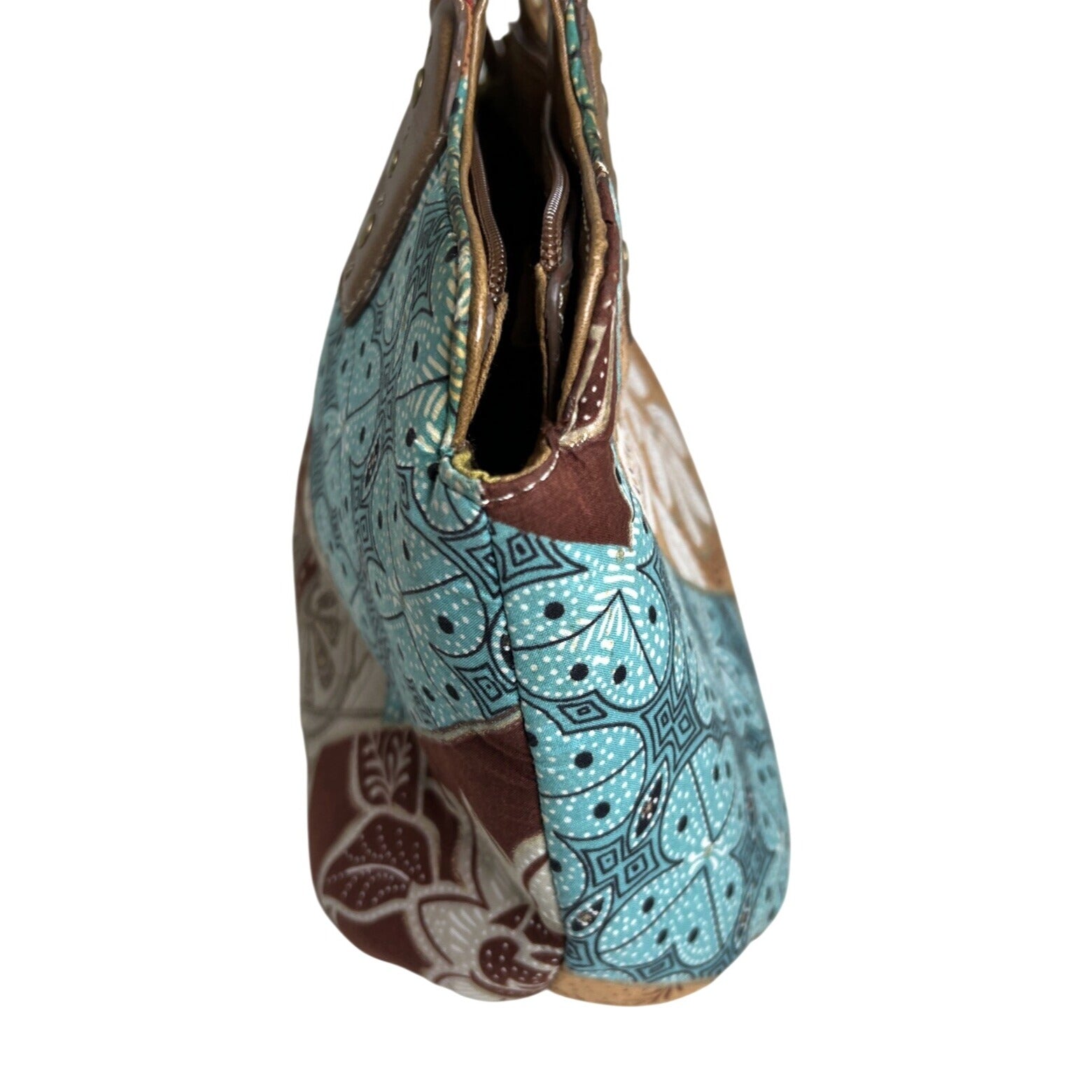 Relic Boho Patchwork Handbag With Bamboo Handles & Leather Accents Retro Style