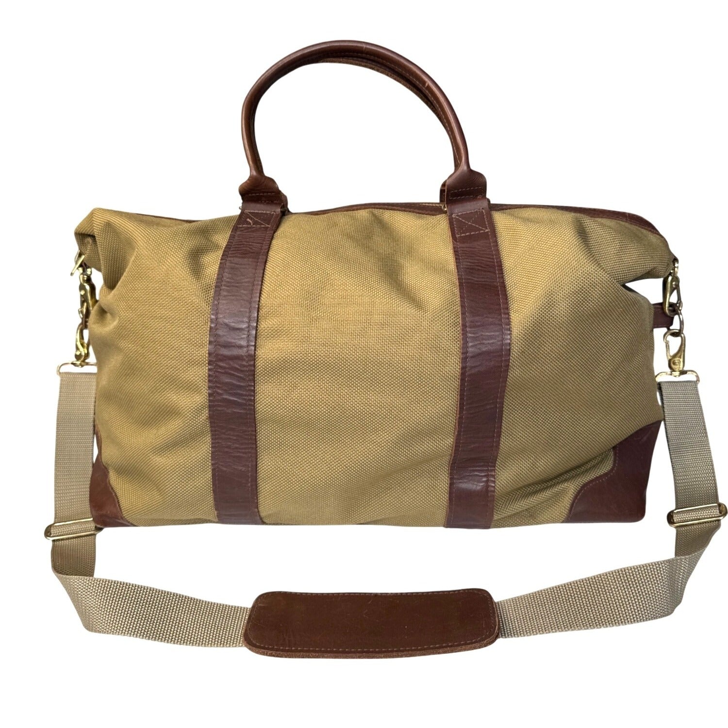 VCP Vintage-Style Canvas Duffel Bag W/Brown Leather Trim & Adjustable Strap L