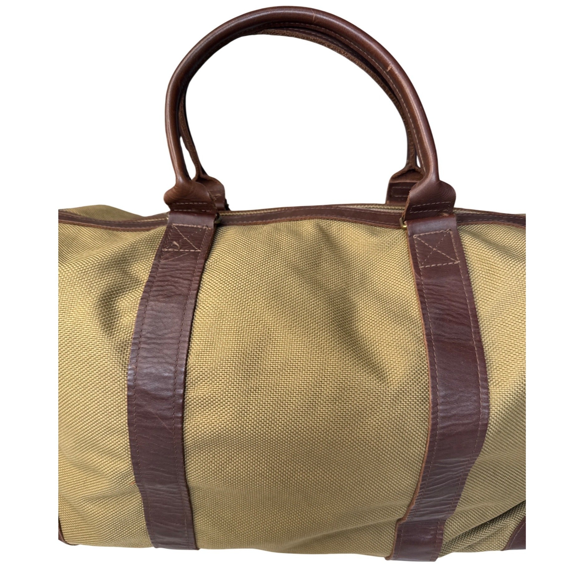 VCP Vintage-Style Canvas Duffel Bag W/Brown Leather Trim & Adjustable Strap L