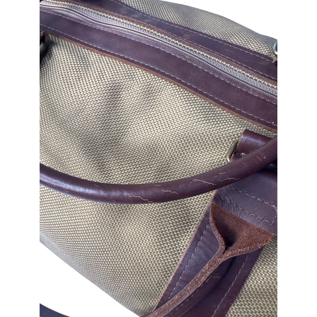 VCP Vintage-Style Canvas Duffel Bag W/Brown Leather Trim & Adjustable Strap L