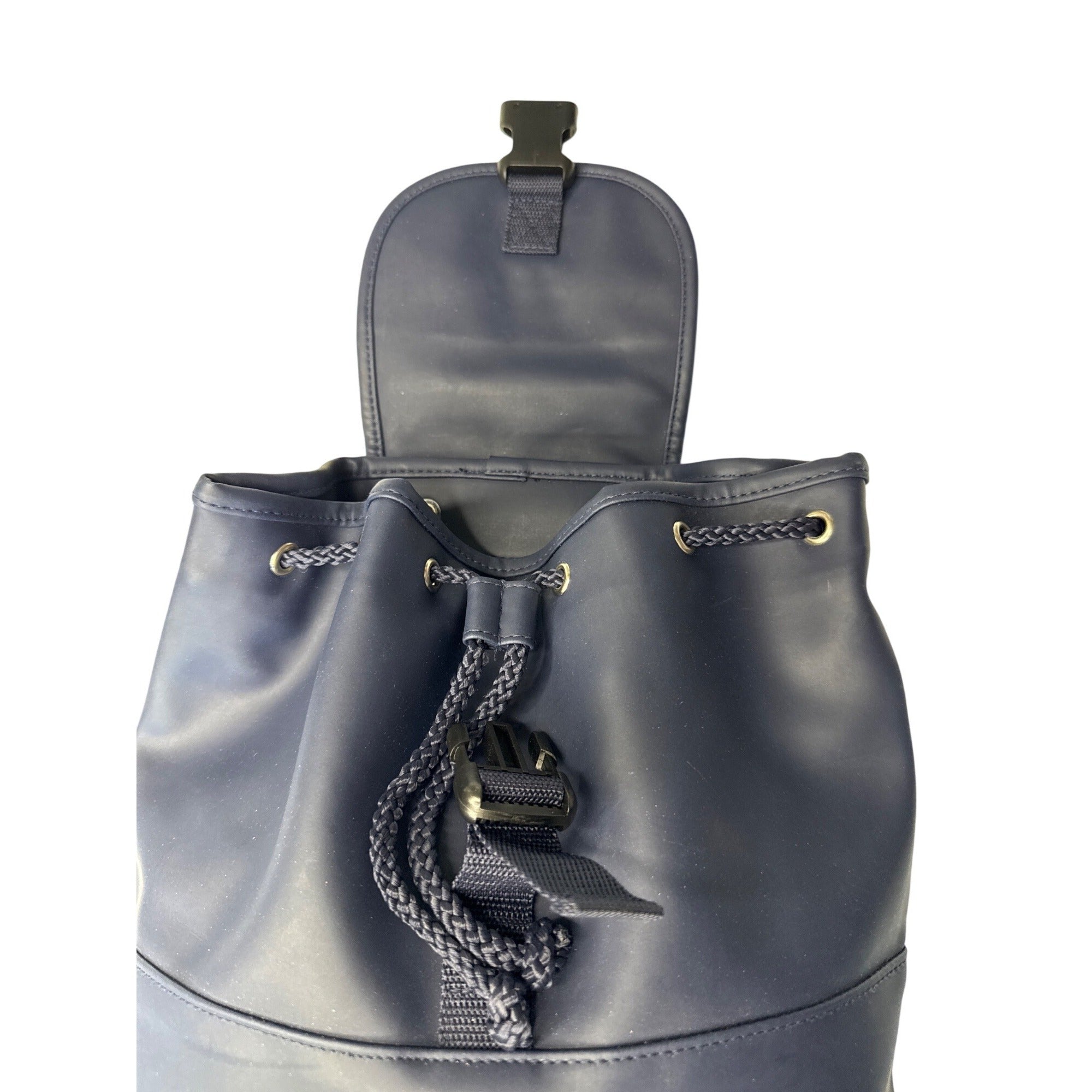 Ralph Lauren Navy Blue Mini Backpack With Adjustable Straps Drawstring Closure & Front Buckle For Everyday Use Or Travel