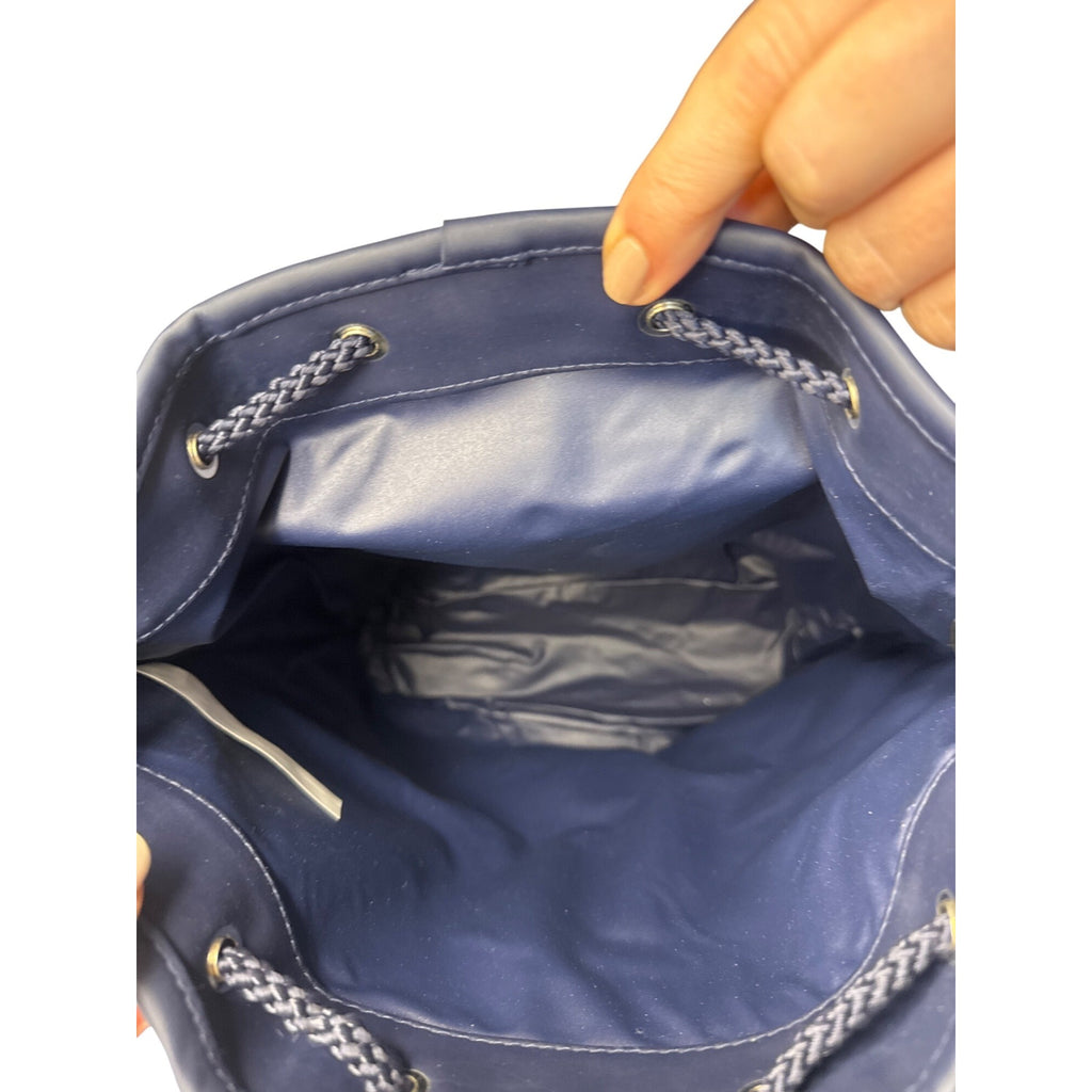 Ralph Lauren Navy Blue Mini Backpack With Adjustable Straps Drawstring Closure & Front Buckle For Everyday Use Or Travel