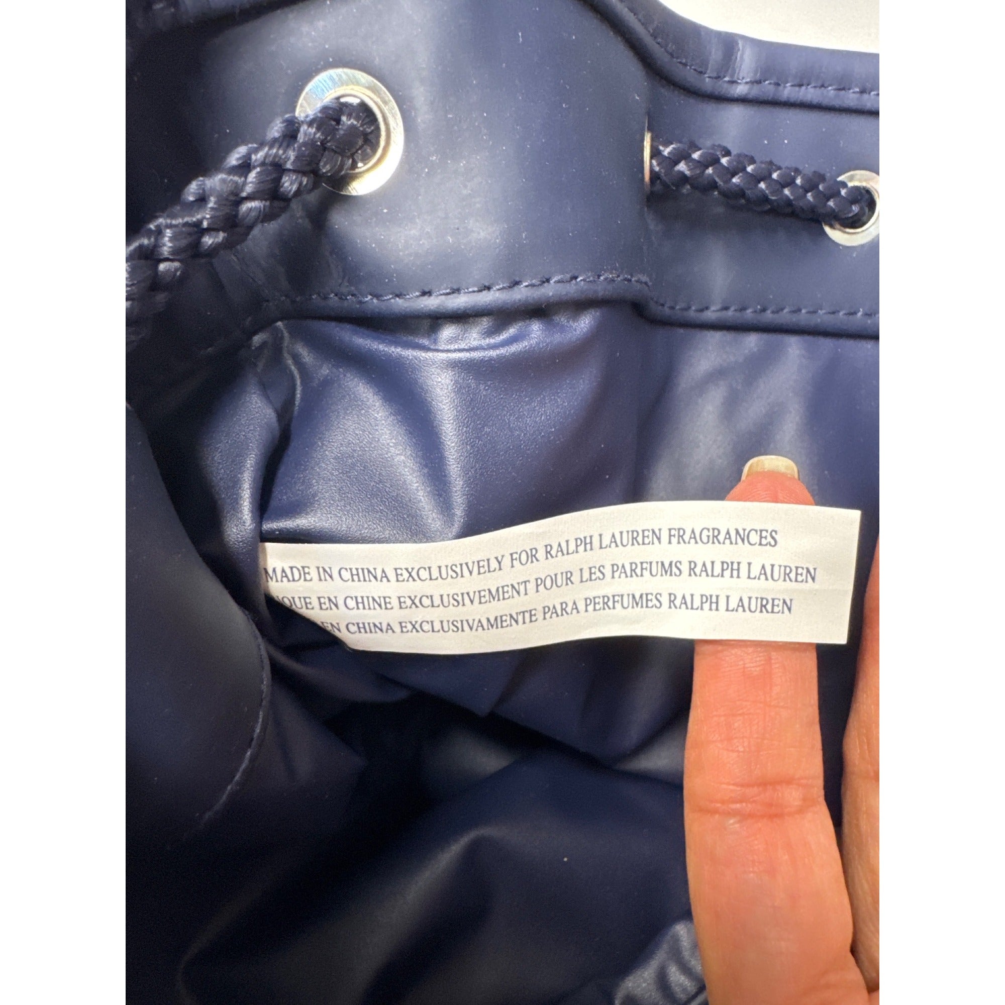 Ralph Lauren Navy Blue Mini Backpack With Adjustable Straps Drawstring Closure & Front Buckle For Everyday Use Or Travel