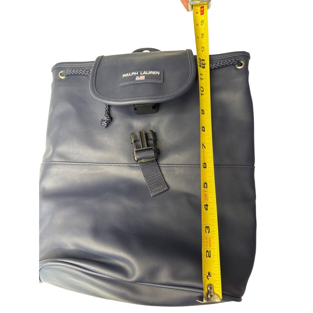 Ralph Lauren Navy Blue Mini Backpack With Adjustable Straps Drawstring Closure & Front Buckle For Everyday Use Or Travel