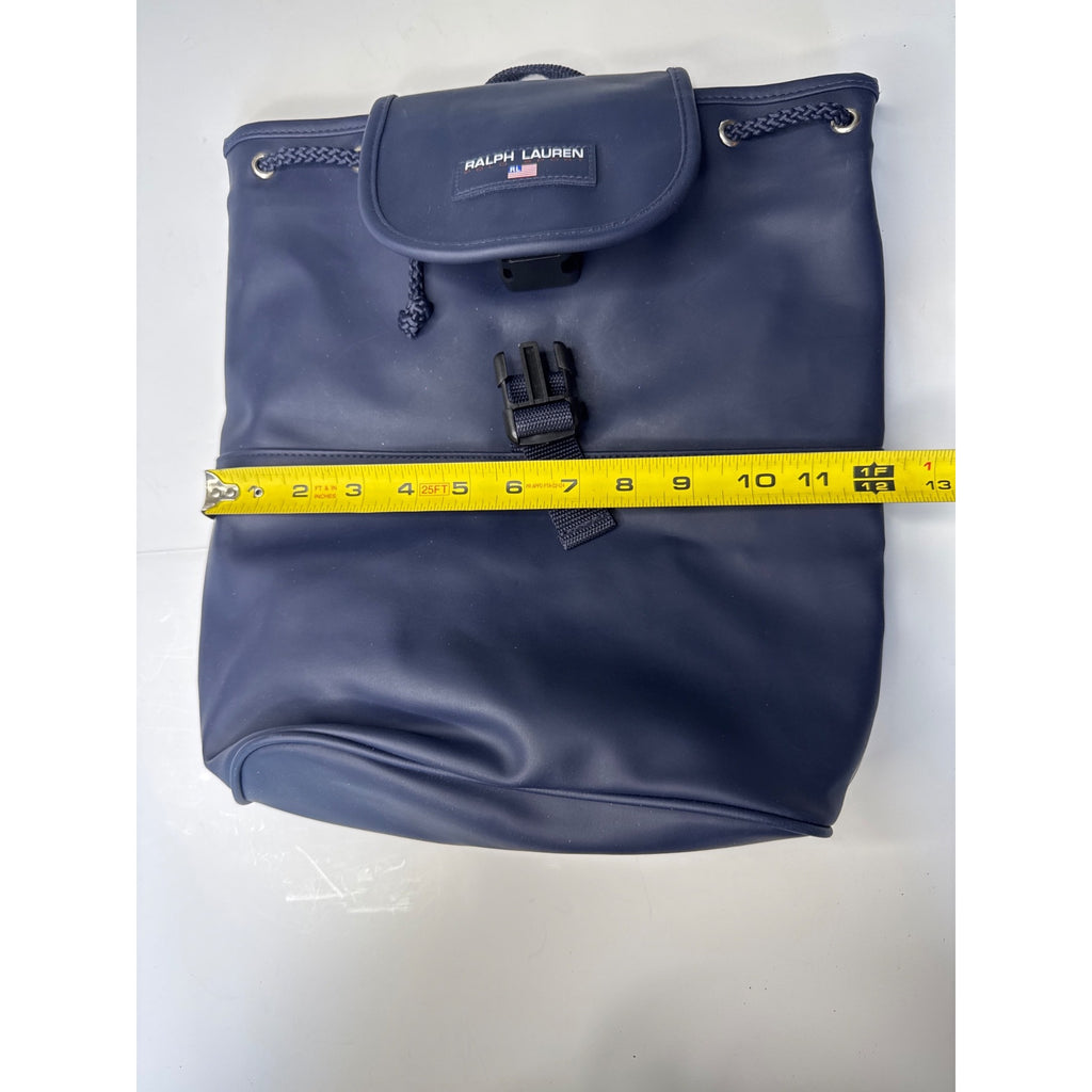 Ralph Lauren Navy Blue Mini Backpack With Adjustable Straps Drawstring Closure & Front Buckle For Everyday Use Or Travel