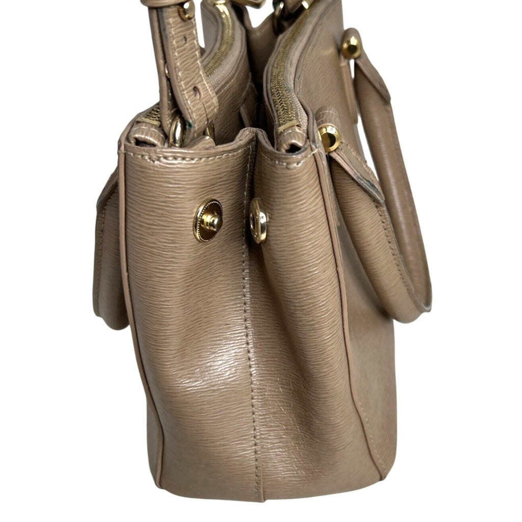 Ralph Lauren Beige Faux Leather Crossbody Bag With Dual-Zip Compartments