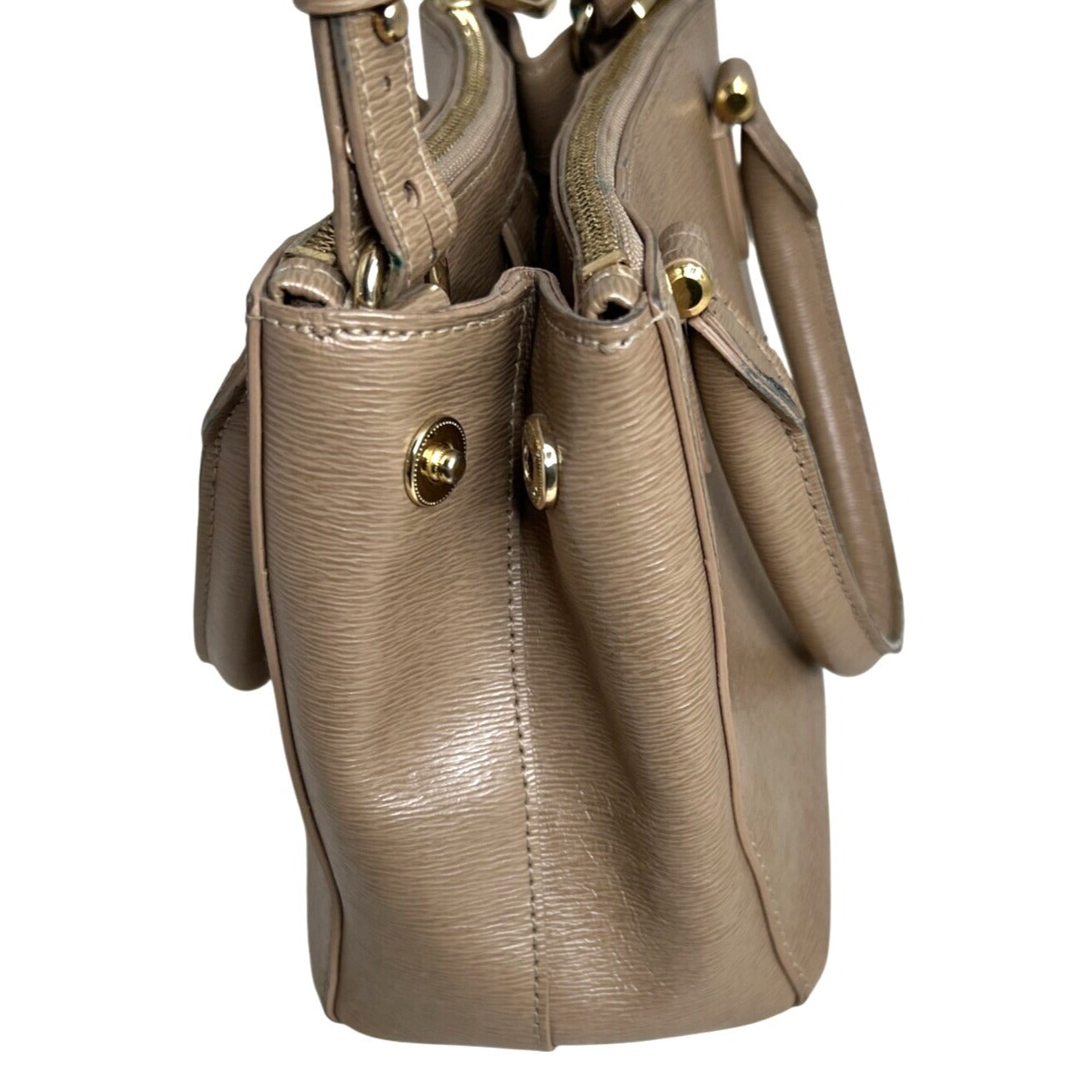 Ralph Lauren Beige Faux Leather Crossbody Bag With Dual-Zip Compartments