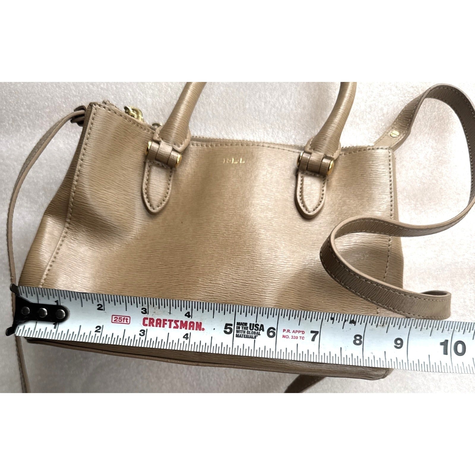 Ralph Lauren Beige Faux Leather Crossbody Bag With Dual-Zip Compartments