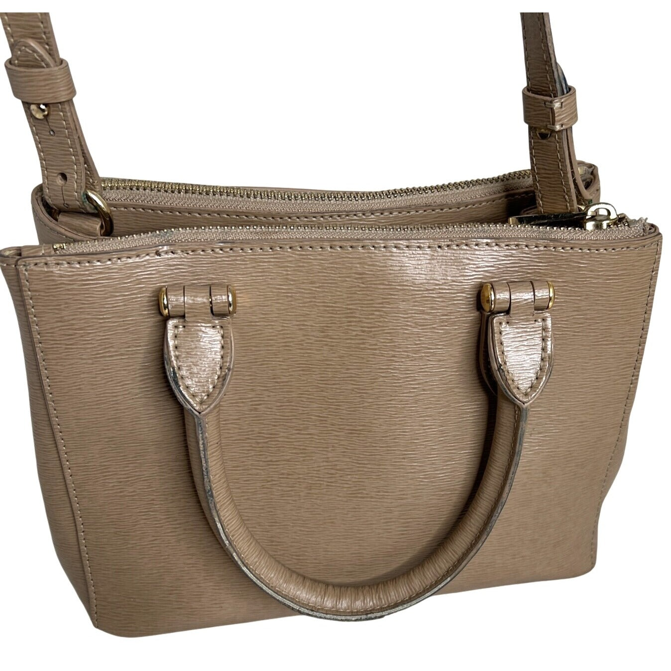 Ralph Lauren Beige Faux Leather Crossbody Bag With Dual-Zip Compartments