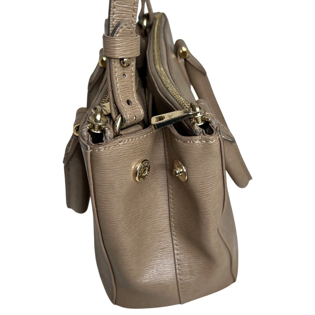 Ralph Lauren Beige Faux Leather Crossbody Bag With Dual-Zip Compartments
