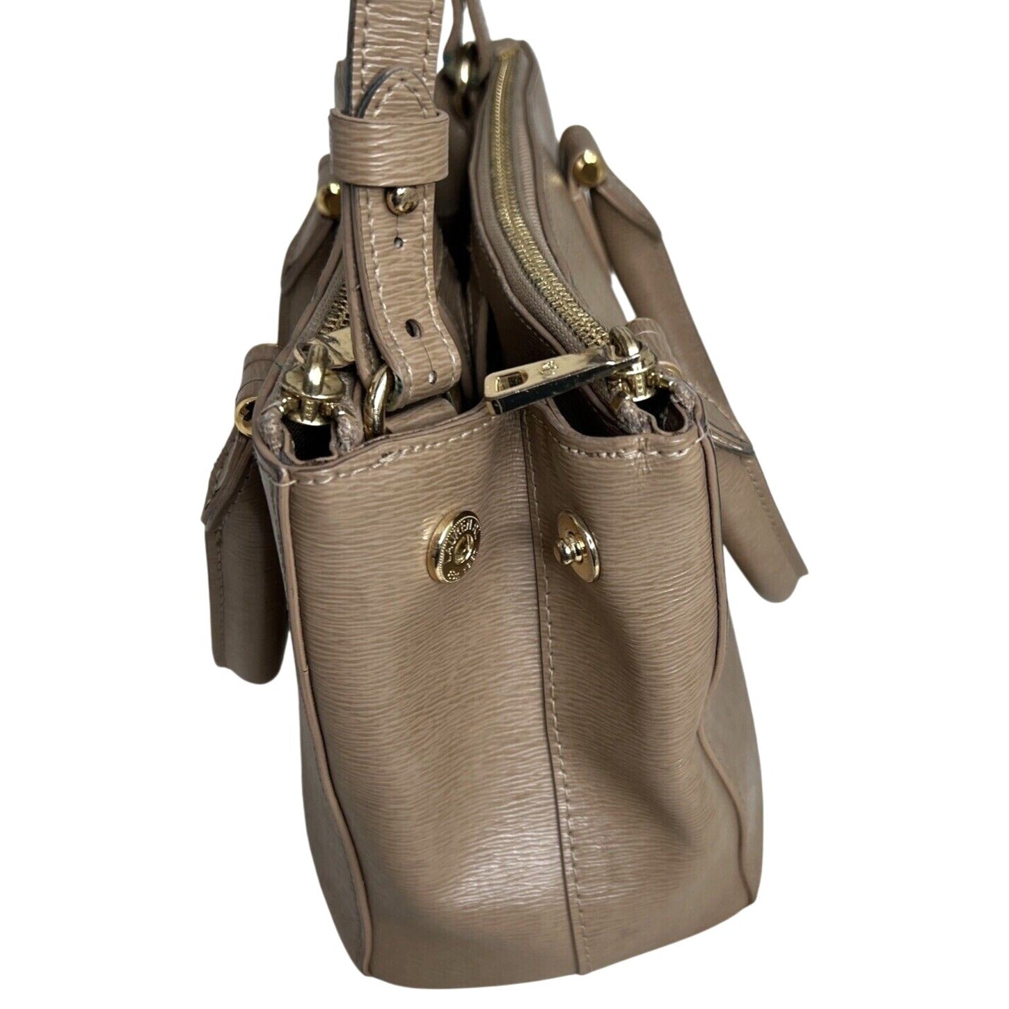 Ralph Lauren Beige Faux Leather Crossbody Bag With Dual-Zip Compartments