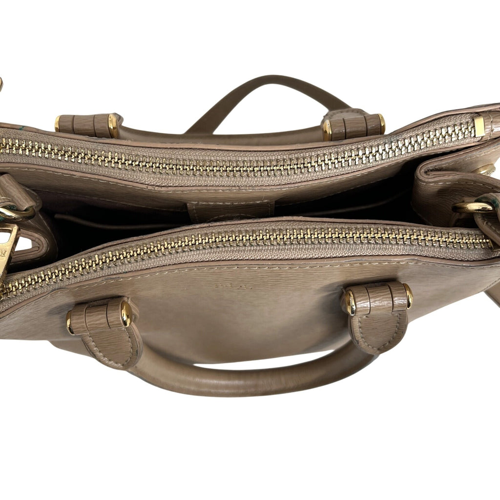 Ralph Lauren Beige Faux Leather Crossbody Bag With Dual-Zip Compartments