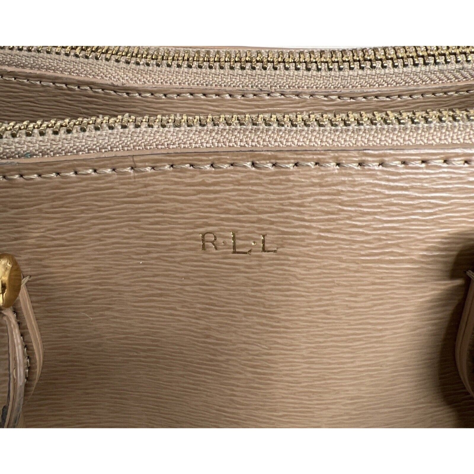 Ralph Lauren Beige Faux Leather Crossbody Bag With Dual-Zip Compartments