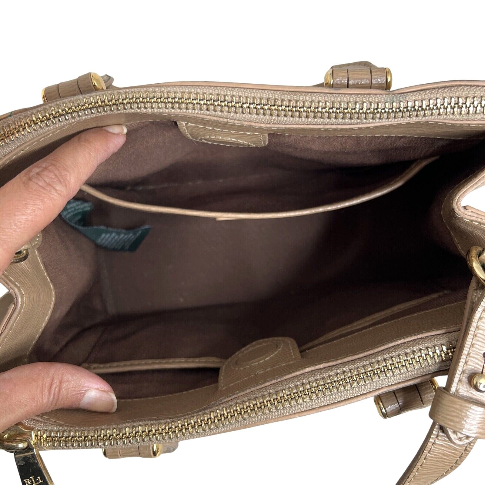 Ralph Lauren Beige Faux Leather Crossbody Bag With Dual-Zip Compartments