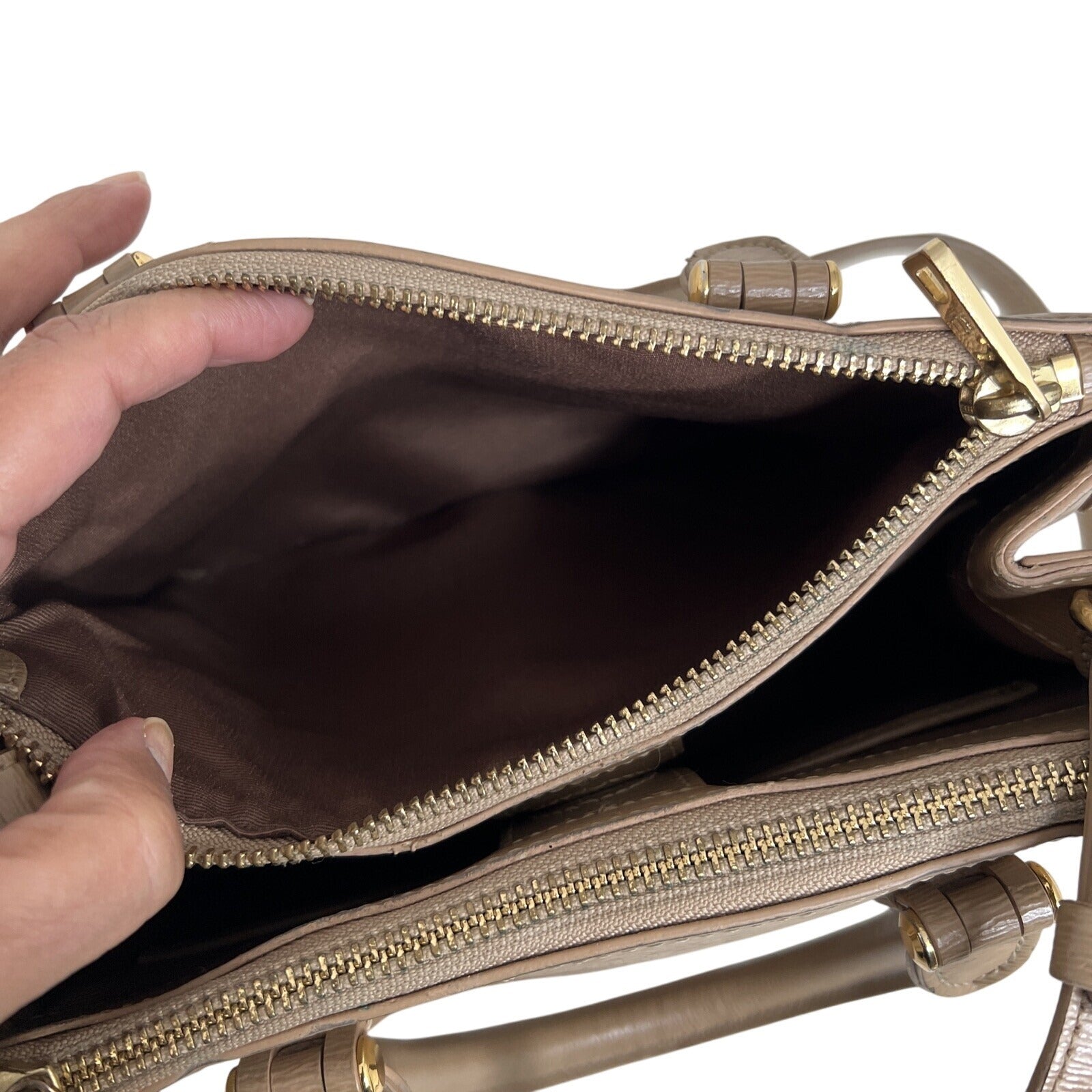 Ralph Lauren Beige Faux Leather Crossbody Bag With Dual-Zip Compartments