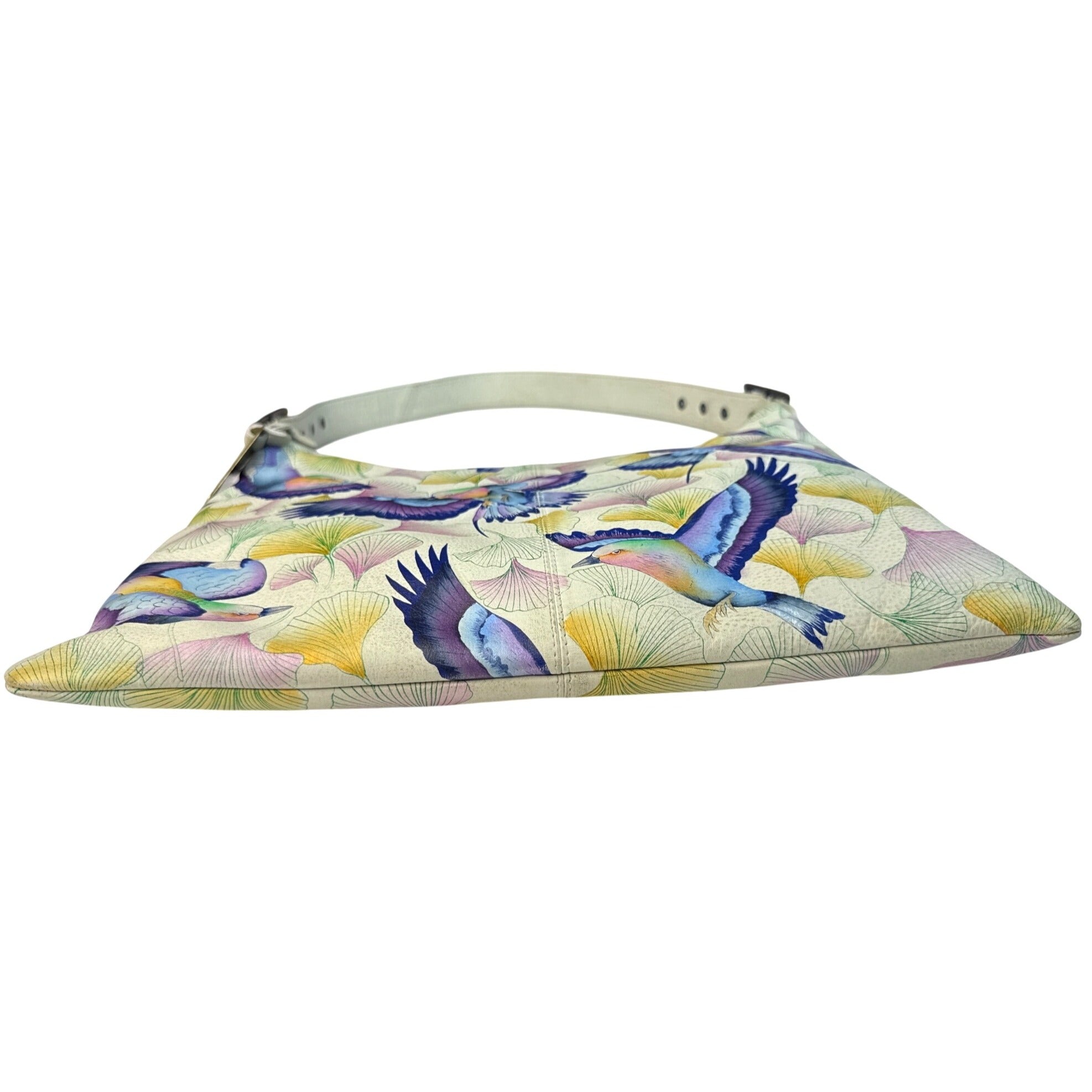 Anushka Hand-Painted Leather Hobo Bag With Adjustable Strap & Bird Design