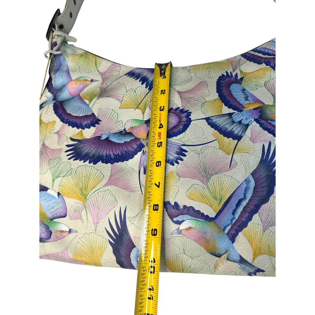 Anushka Hand-Painted Leather Hobo Bag With Adjustable Strap & Bird Design