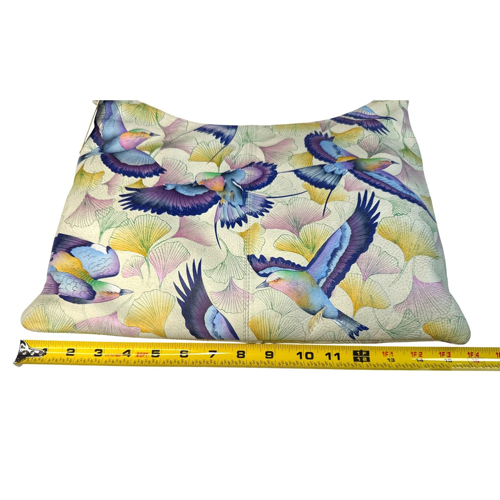 Anushka Hand-Painted Leather Hobo Bag With Adjustable Strap & Bird Design