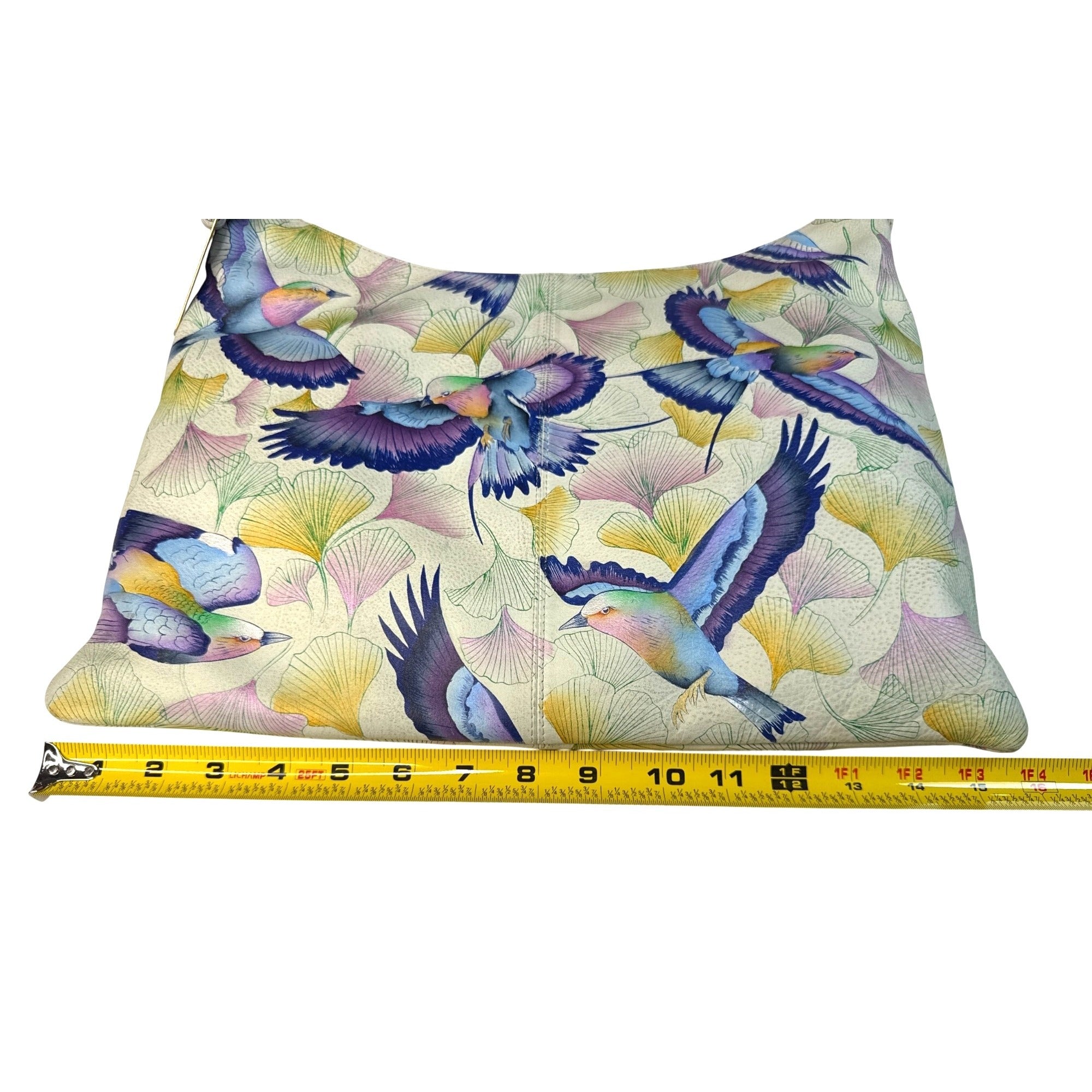 Anushka Hand-Painted Leather Hobo Bag With Adjustable Strap & Bird Design