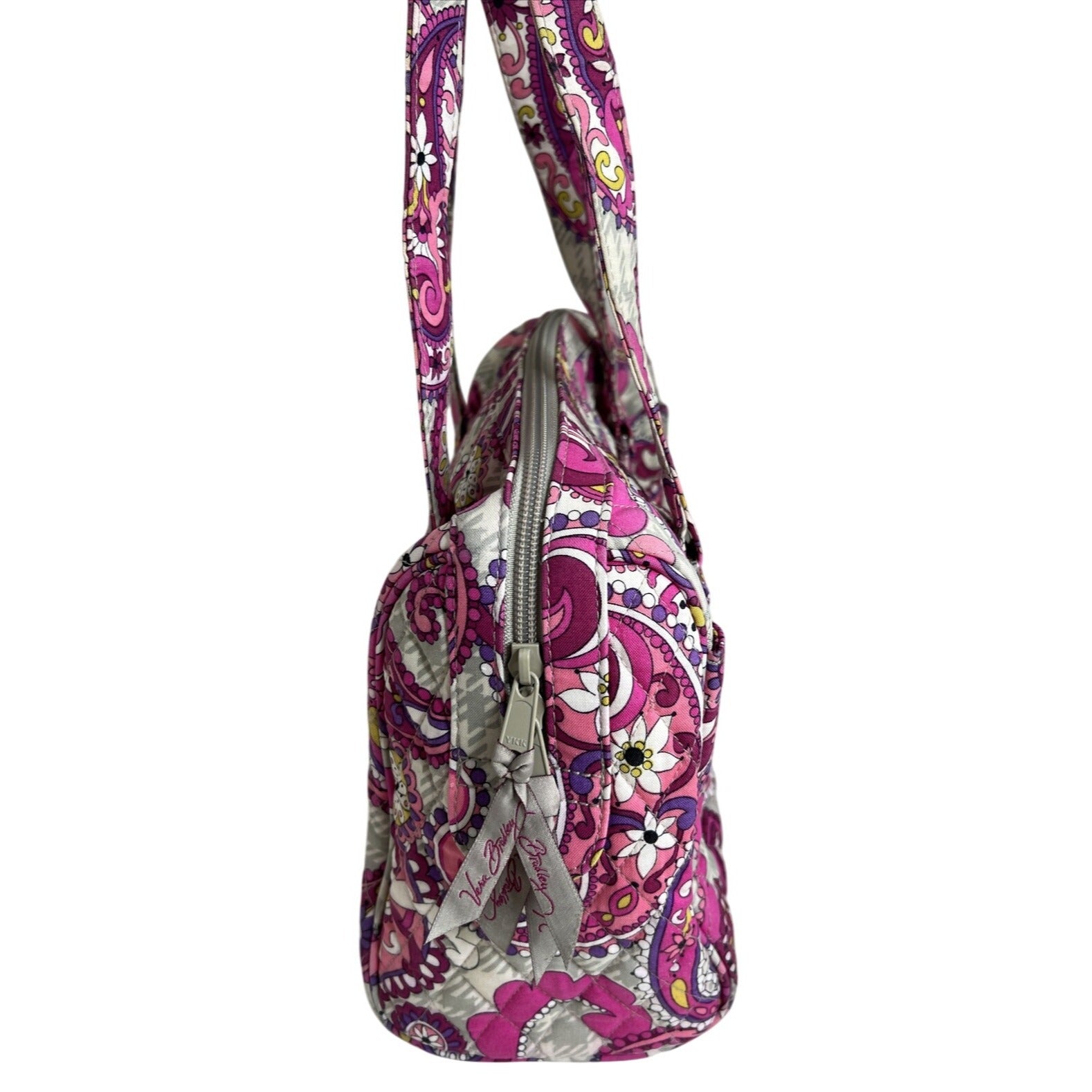 Vera Bradley Pink & Purple Paisley Quilted Tote Bag With Top Zipper Closure