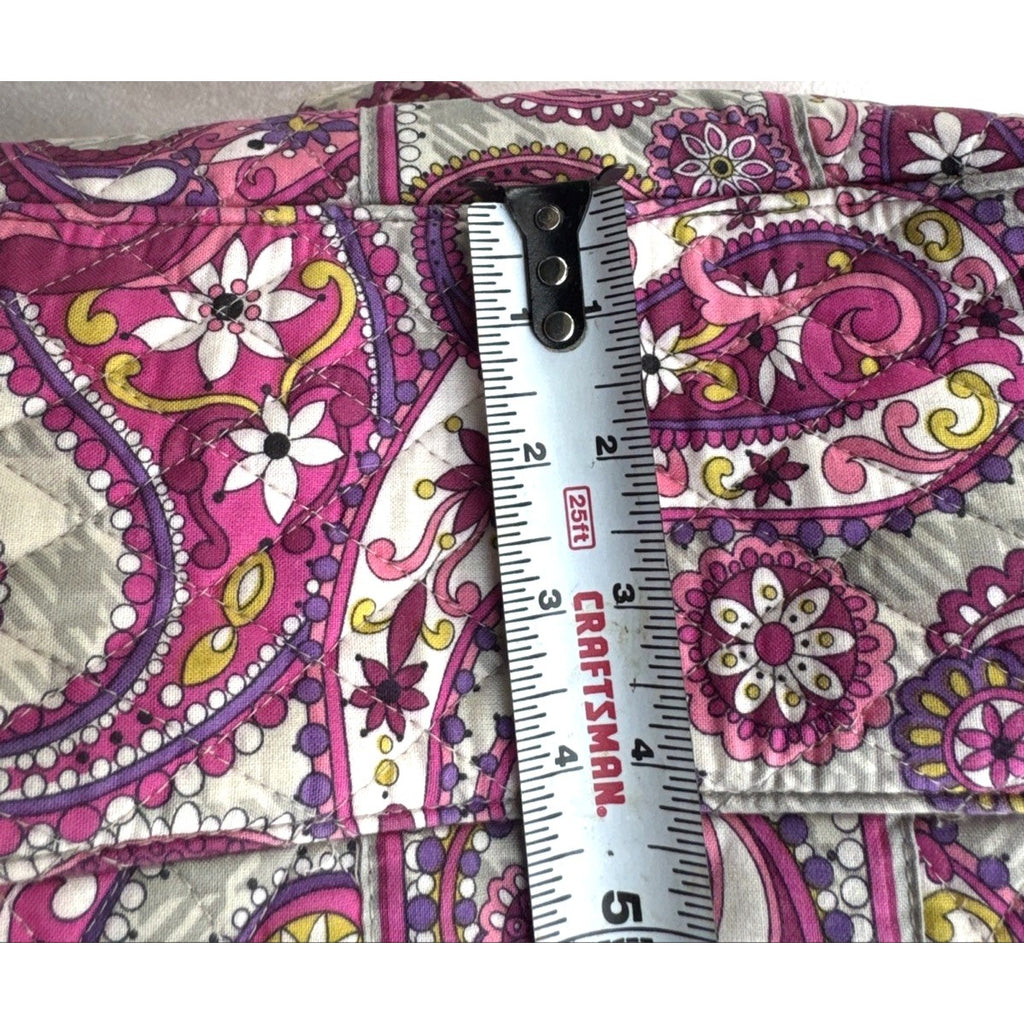 Vera Bradley Pink & Purple Paisley Quilted Tote Bag With Top Zipper Closure