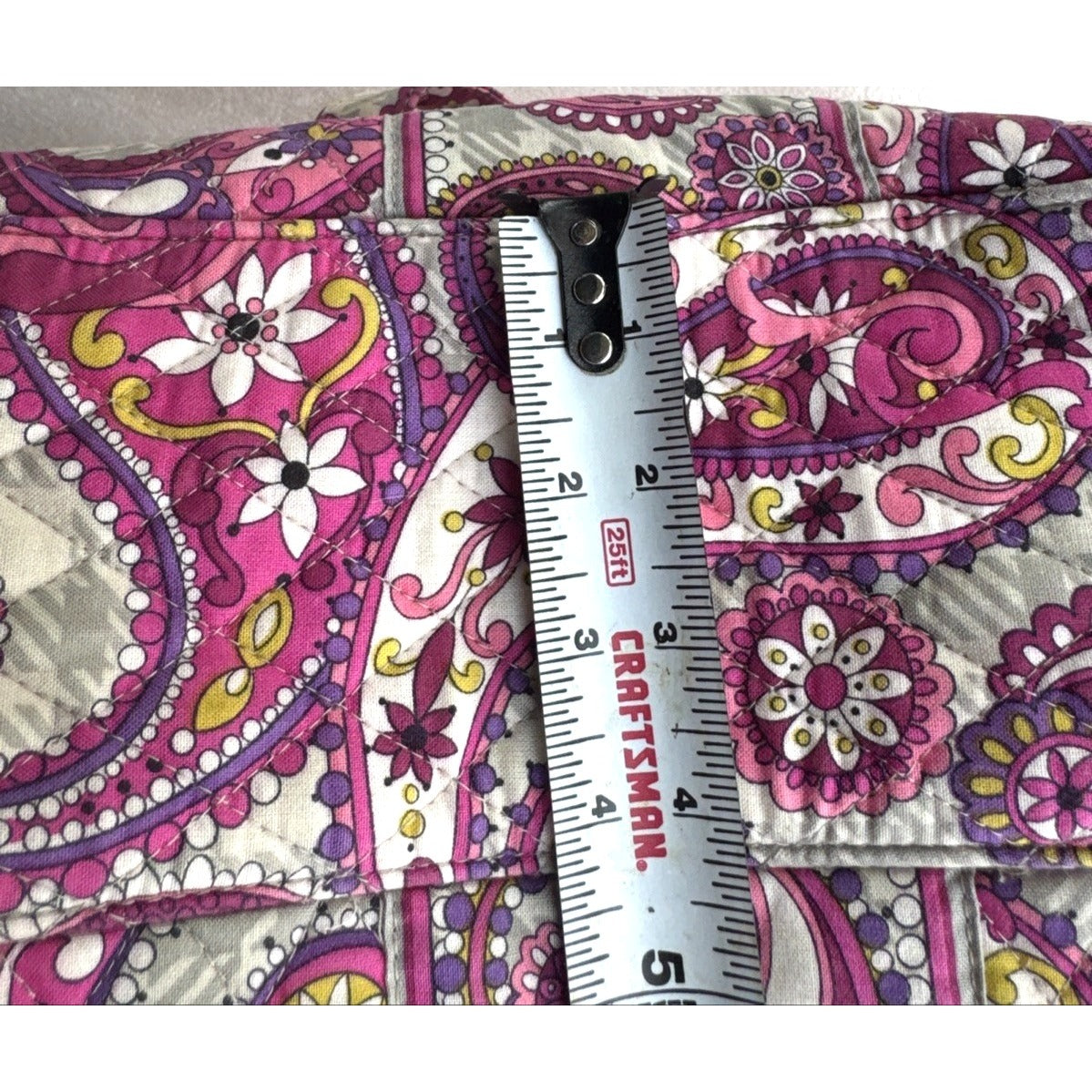 Vera Bradley Pink & Purple Paisley Quilted Tote Bag With Top Zipper Closure