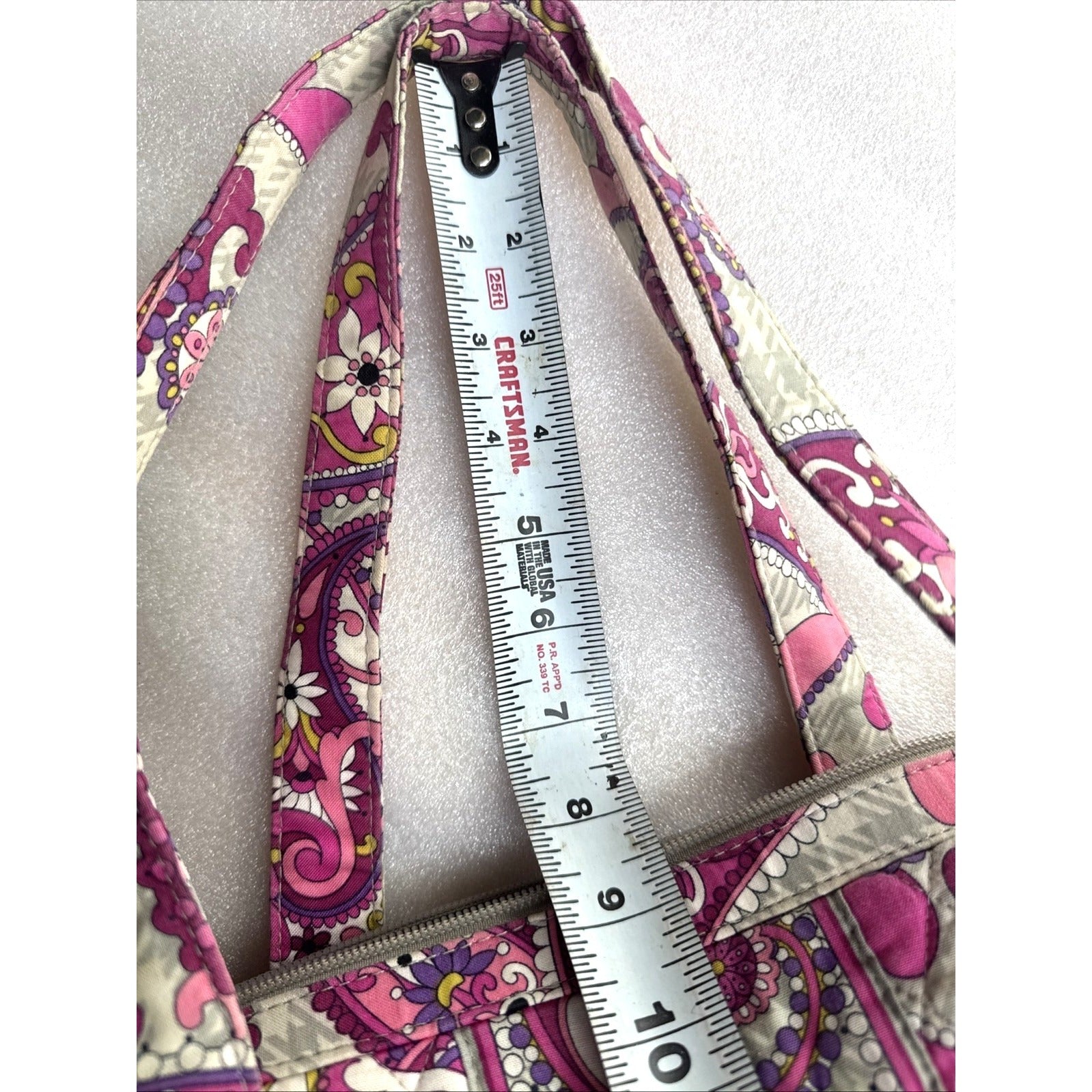 Vera Bradley Pink & Purple Paisley Quilted Tote Bag With Top Zipper Closure