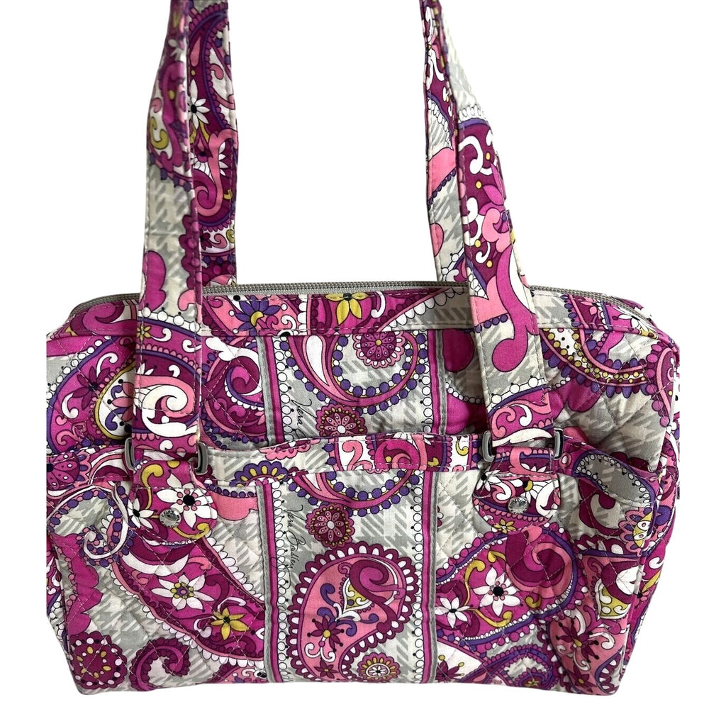 Vera Bradley Pink & Purple Paisley Quilted Tote Bag With Top Zipper Closure